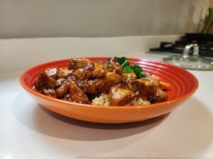 High Protein Honey Sesame Chicken dish