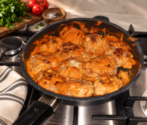 Feta Burgers with Tomato Cream Sauce